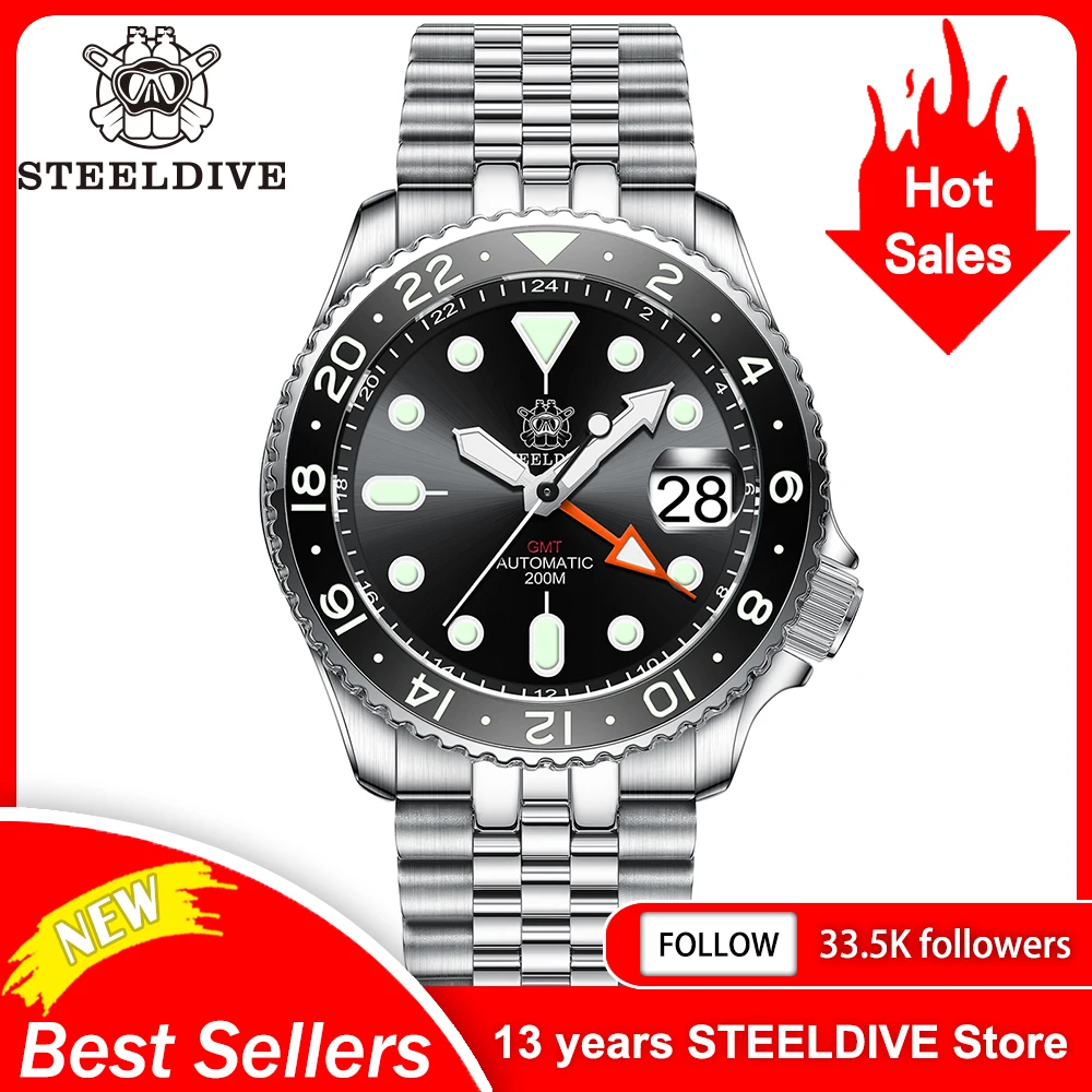 STEELDIVE Top Brand New Arrival SD1994 200M Waterproof Super Luminous Ceramic Bezel NH34 GMT Automatic Chronograph Dive Watches