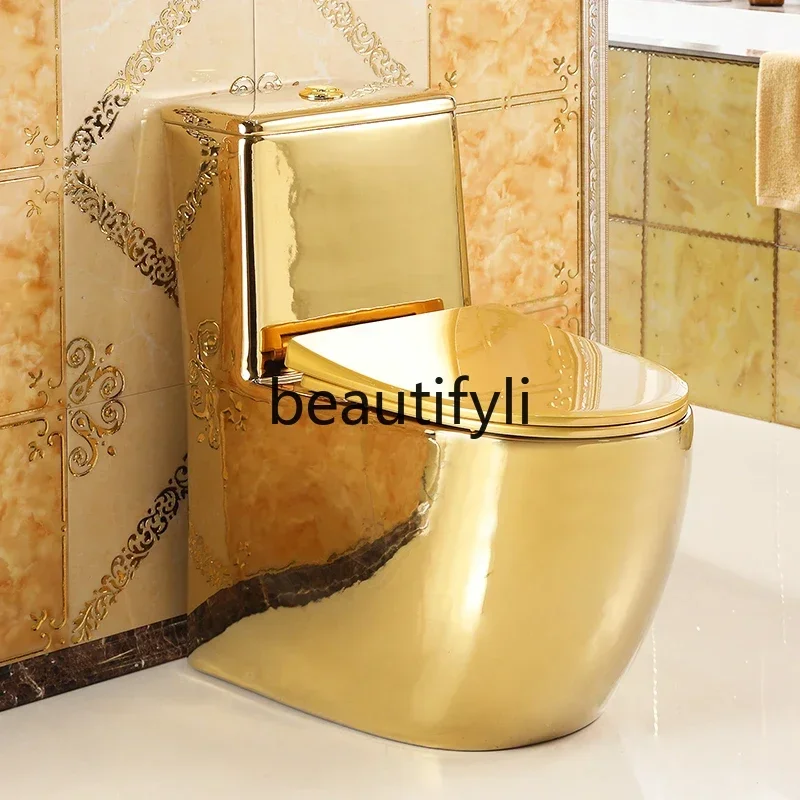 CQY Creative personality art Golden toilet Siphon deodorant European color toilet Adult bathroom8578