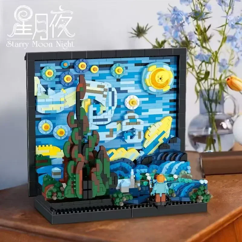 New World Masterpiece Vincent Van Gogh Pixel Painting Starry Night Building Block Brick Creative Decorative 21333 Model Toy Gift