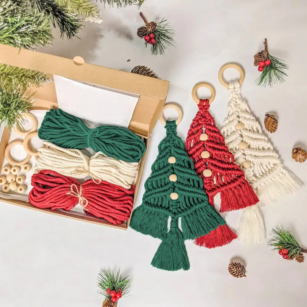 

3PCS/Set Christmas Tree Tapestry Handmade Braided Cotton Rope Set DIY Tassel Lace Christmas Craft Gift Set, Perfect Holiday Gift