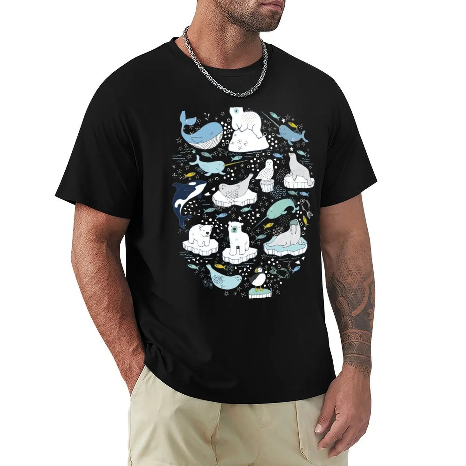 Arctic Animal Icebergs - blue and mustard - Fun Pattern by Cecca Designs T-Shirt man t shirt summer T-Shirt