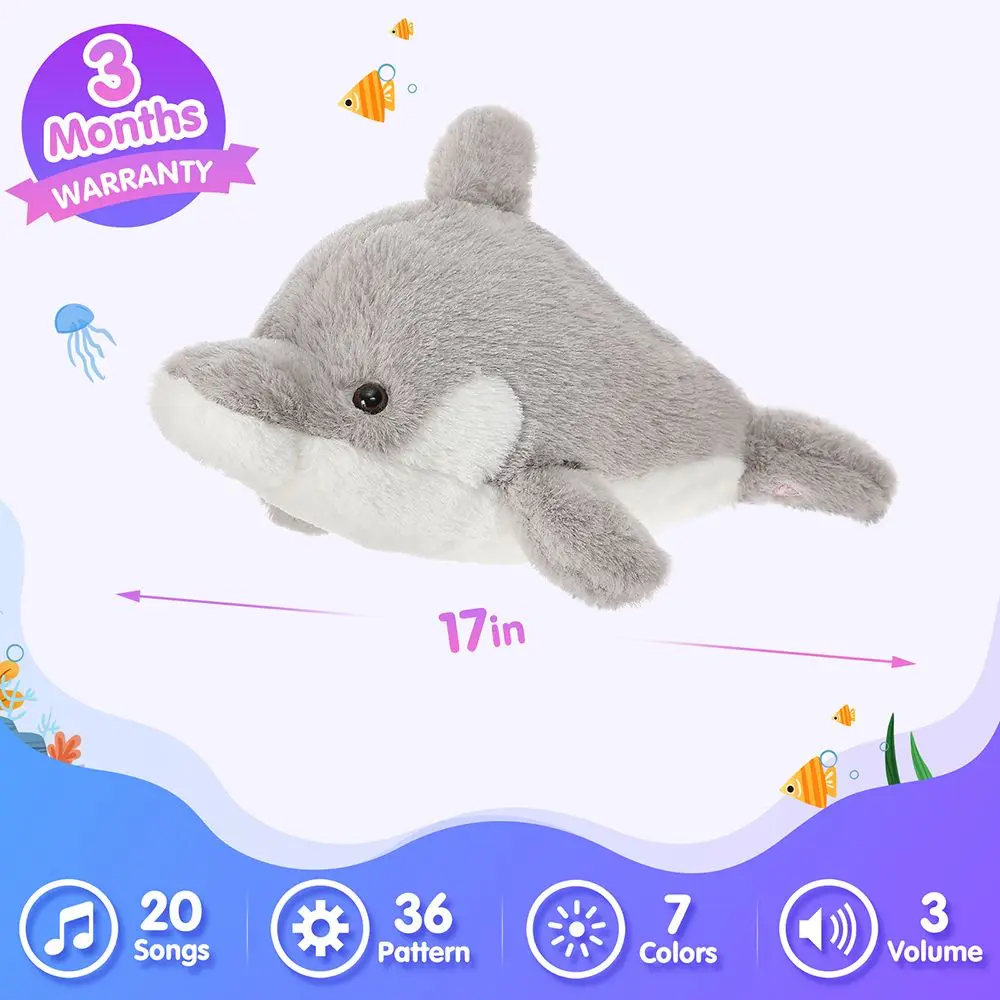 Stuffed Projector Doll Dolphin Plush Toys Throw Pillows Gift LED Ocean Animals Projector for Girls Kids Early Education