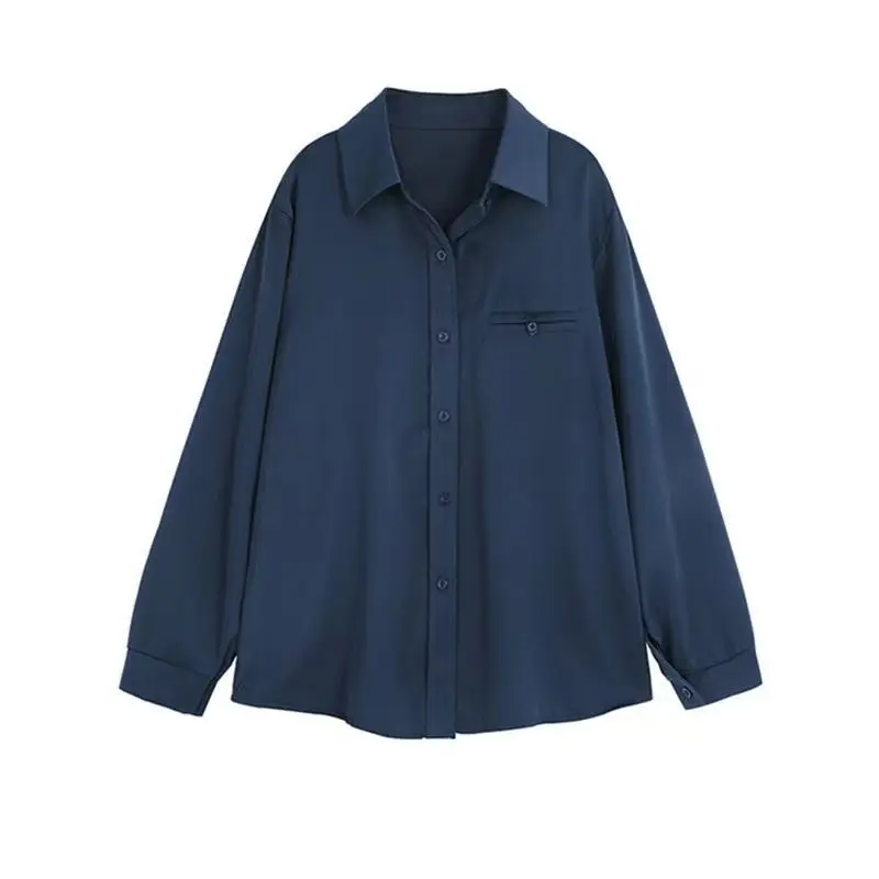 White Shirt for Women Spring Autumn New Large-size Design Top Loose Satin Base Shirt