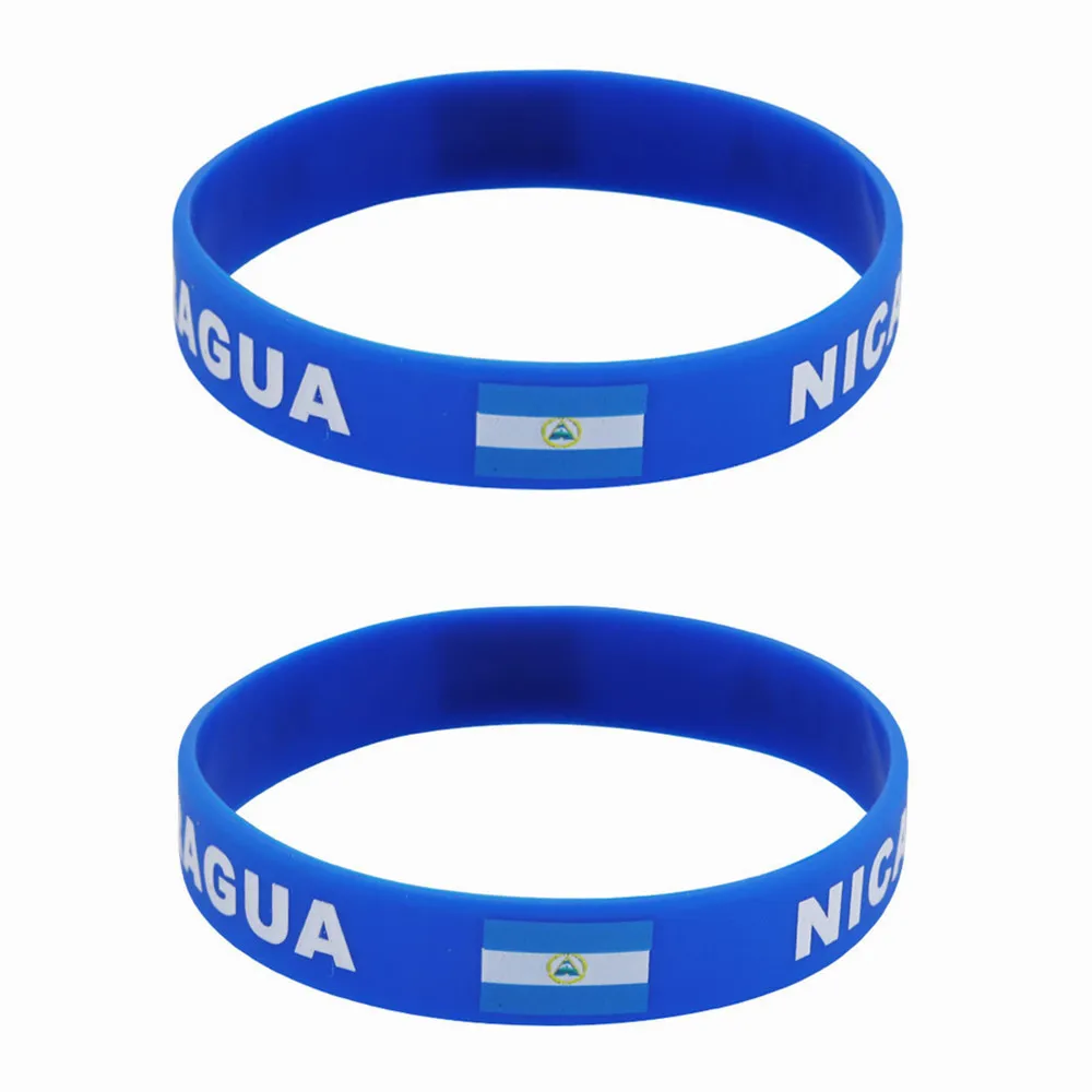 2 uds pulseras de silicona con bandera de Nicaragua pulsera de juego deportivo banderas nacionales correa de muñeca hombres mujeres banda de goma accesorios de moda