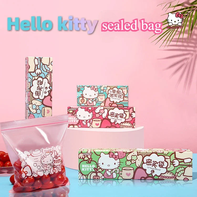 sanrio Hello Kitty selado saco de armazenamento de manutenção fresca bonito desenho animado engrossado material de qualidade alimentar para geladeira e micro-ondas