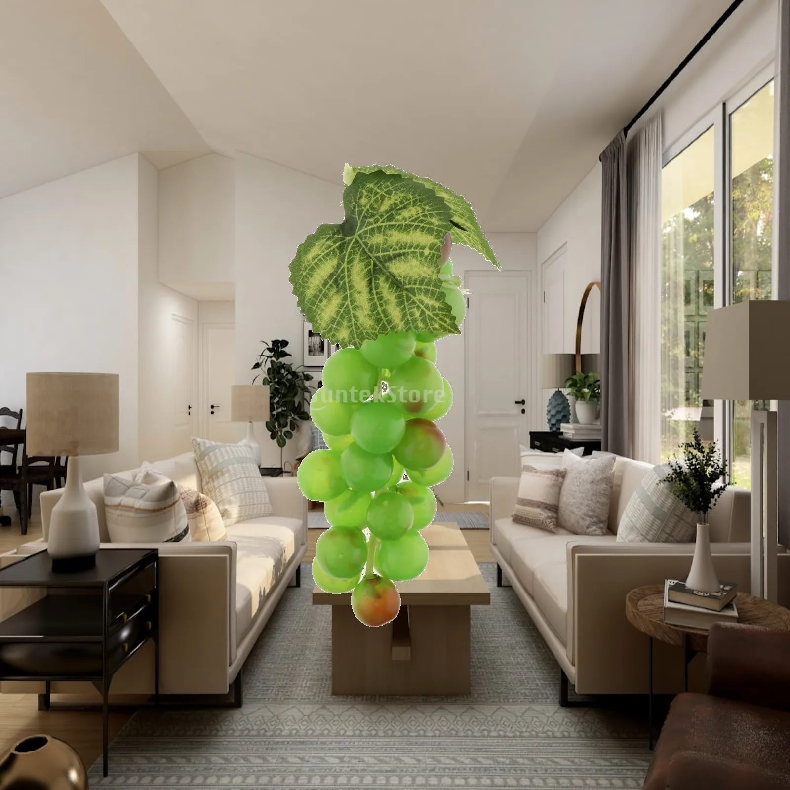 Lifelike Artificial Grapes Bunch with Stems PVC Fruit Decoration for Home Kitchen Party Table Setting