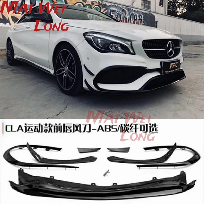 

For Mercedes Benz CLA Class CLA45 AMG Sports Version 2016-2018 Gloss Black Front Bumper Lip Spoiler Splitters Canards Vents 8Pcs