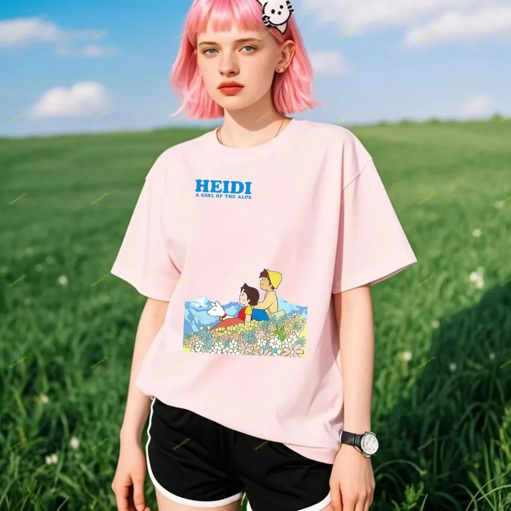 From The Alpine Girl Heidi Cartoon T-shirt Kawaii Girl Graphic Print Shirt Tops Summer Casual Wear Suitable for Both Men Women