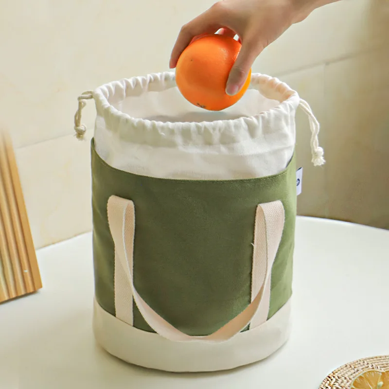 Thick canvas bento bag insulated and fresh-keeping lunch bag student office worker portable drawstring lunch box bag