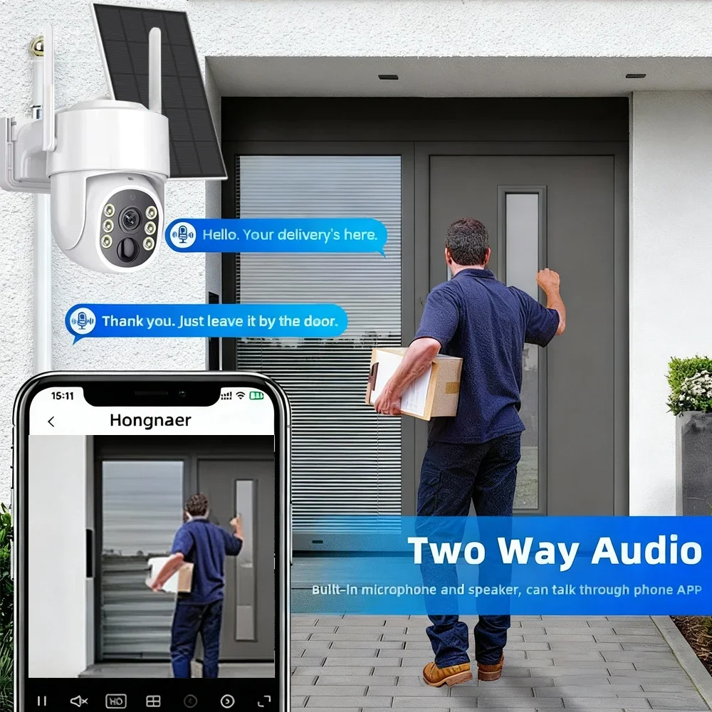 Tuya 5MP بطارية تعمل بالطاقة الشمسية كاميرا متحركة واي فاي ربط PIR كشف اللون للرؤية الليلية مقاوم للماء تصميم السلامة الداخلية في الهواء الطلق #5