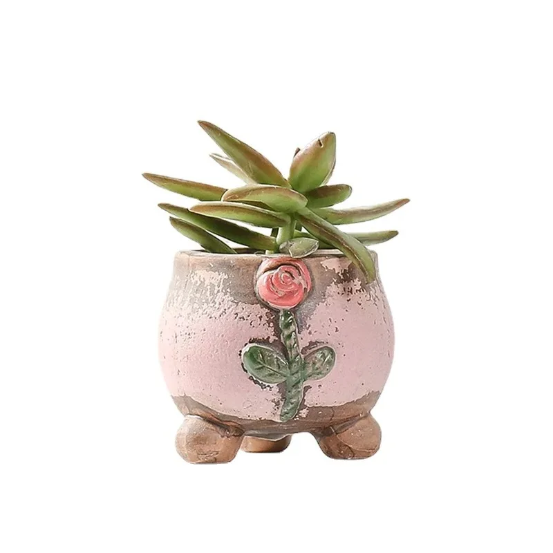 Mini Flower Ceramic Flowerpot Korean Ins Color Hand-painted Desktop Thumb Flowerpot Balcony Meat Flowerpot Family Garden