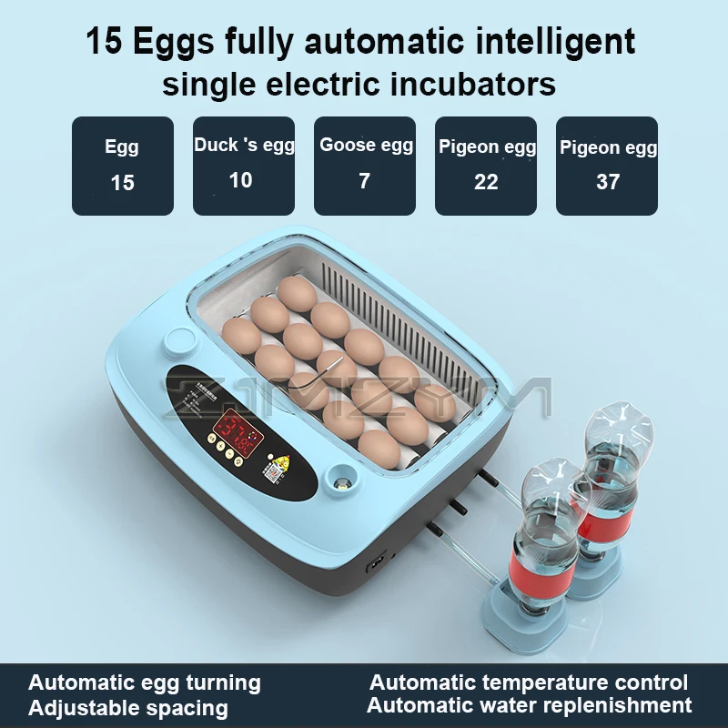 

15 Eggs Incubator Fully Automatic Egg Turning Chicken Quail Goose Duck Birds Hatching Poultry for Incubator Household Brooder