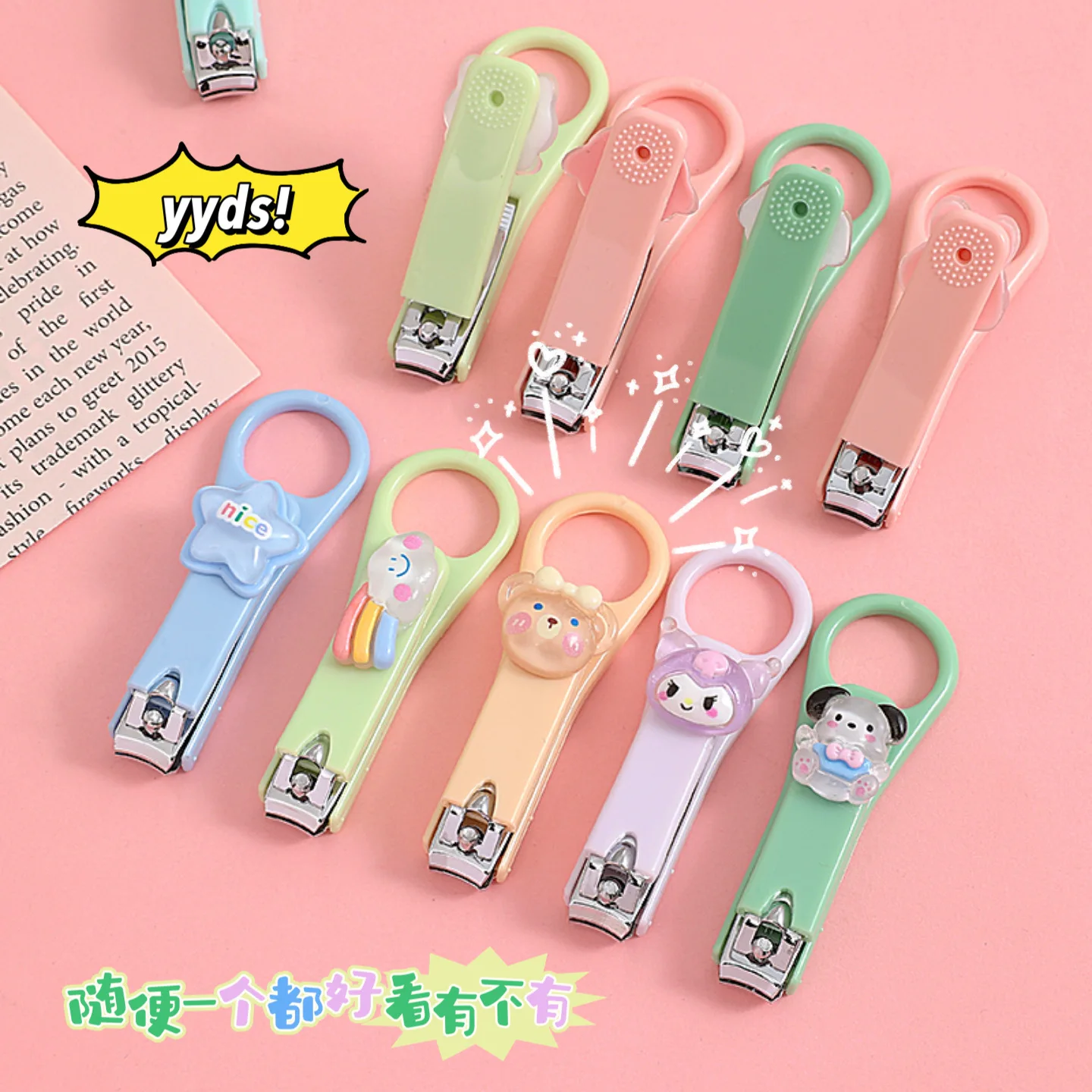 New Sanrio Cute Nail Clippers Cartoon Cinnamoroll Pompompurin Hello Kitty Mini Folding Nail Clippers Girls  Manicure Tools