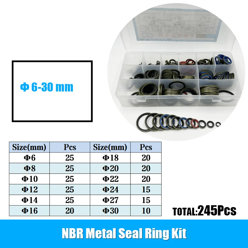 245/100pcs/Set Oil Seal Carbon Steel Nitrile High Pressure Oil Pipe Gasket High Pressure Seal Ring Combined Gasket Skeleton NBR