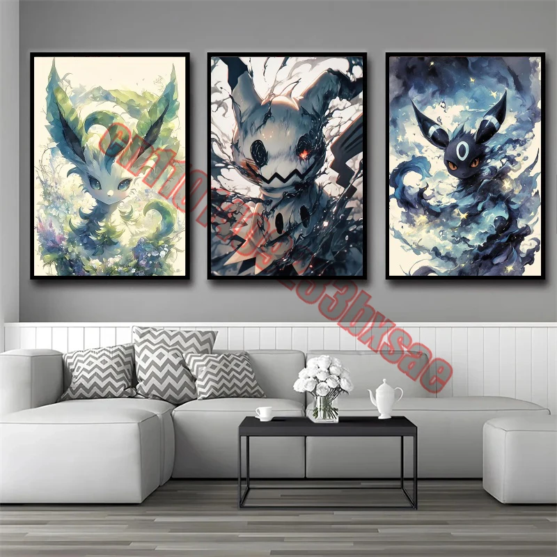 

Anime Pokemon Retro Poster, Characters, Gengar, Pikachu, Charizard, Mewtwo, Eevee, Canvas Paint Art Wall Decoration Painting