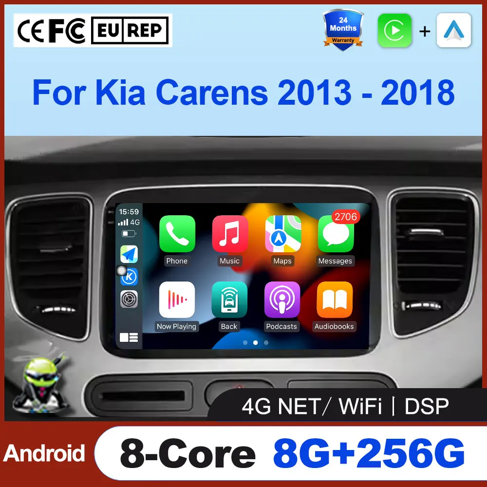

Android 16 Auto For Kia Carens 2013 - 2018 Car Radio Multimedia Video Player 4G LTE GPS Navigation radio Tool car Fan Tool DSP