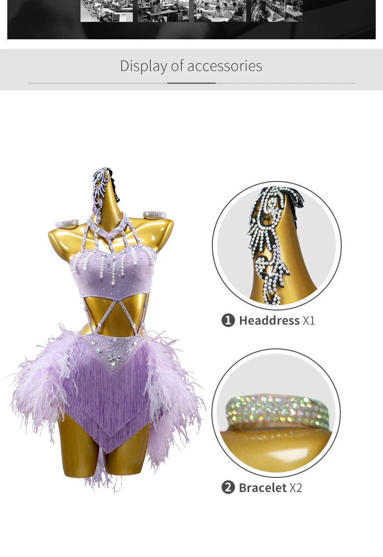 2026 Mädchen Karnevalskostüm Damen Latein-Übungskleidung Tanzkleidung Rock Abendkleid Tanzoutfit Performance Kurzes Federkostüm – Detail 4
