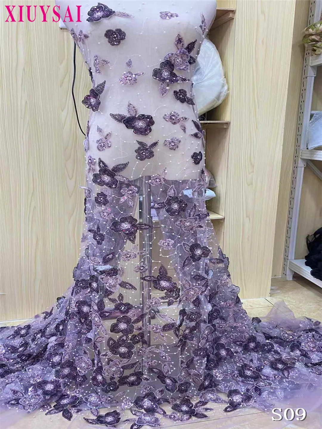 

African Luxury Beaded Tulle Lace Fabric 2025 Nigerian Handmade Heavy Sequins Lace Fabric Fro Bridal Wedding Dress Party Sewing