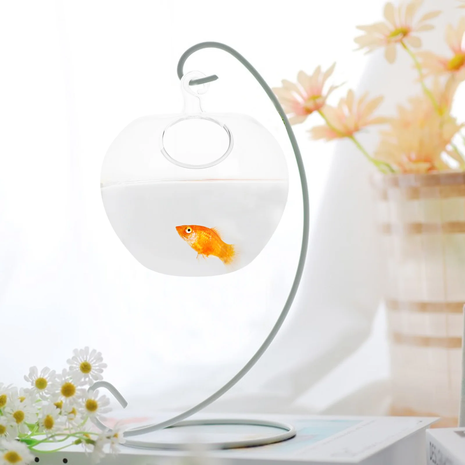 

Desktop Hanging Apple Shaped Glass Fish Tank Small Tabletop Aquarium Clear Betta Fish Bowl Office Home Decor Hanging Glass Vase