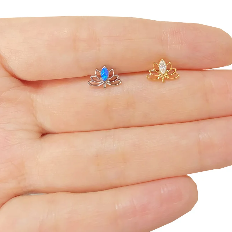 ASTM F136 التيتانيوم الأذن قطعة الجوف لوتس أقراط تشيكوسلوفاكيا معبد أعلى الخيوط Labret الأذن مربط الزنمة الشفاه الدائري هيئة ثقب المجوهرات