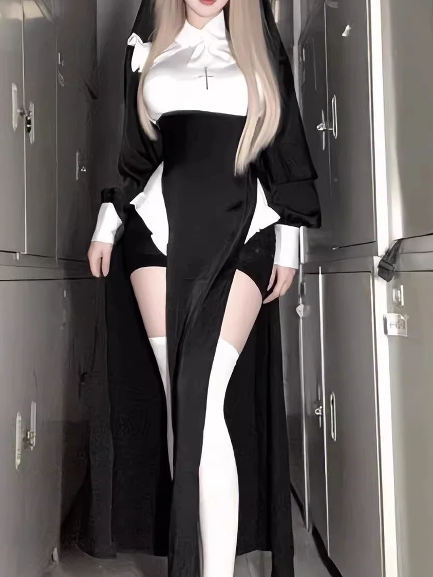 

Sexy Nun Costume Dr Slim Fit loween Transformation orm Cosplay Summer Women's Faion Dr Polyester Fiber Long Sl...
