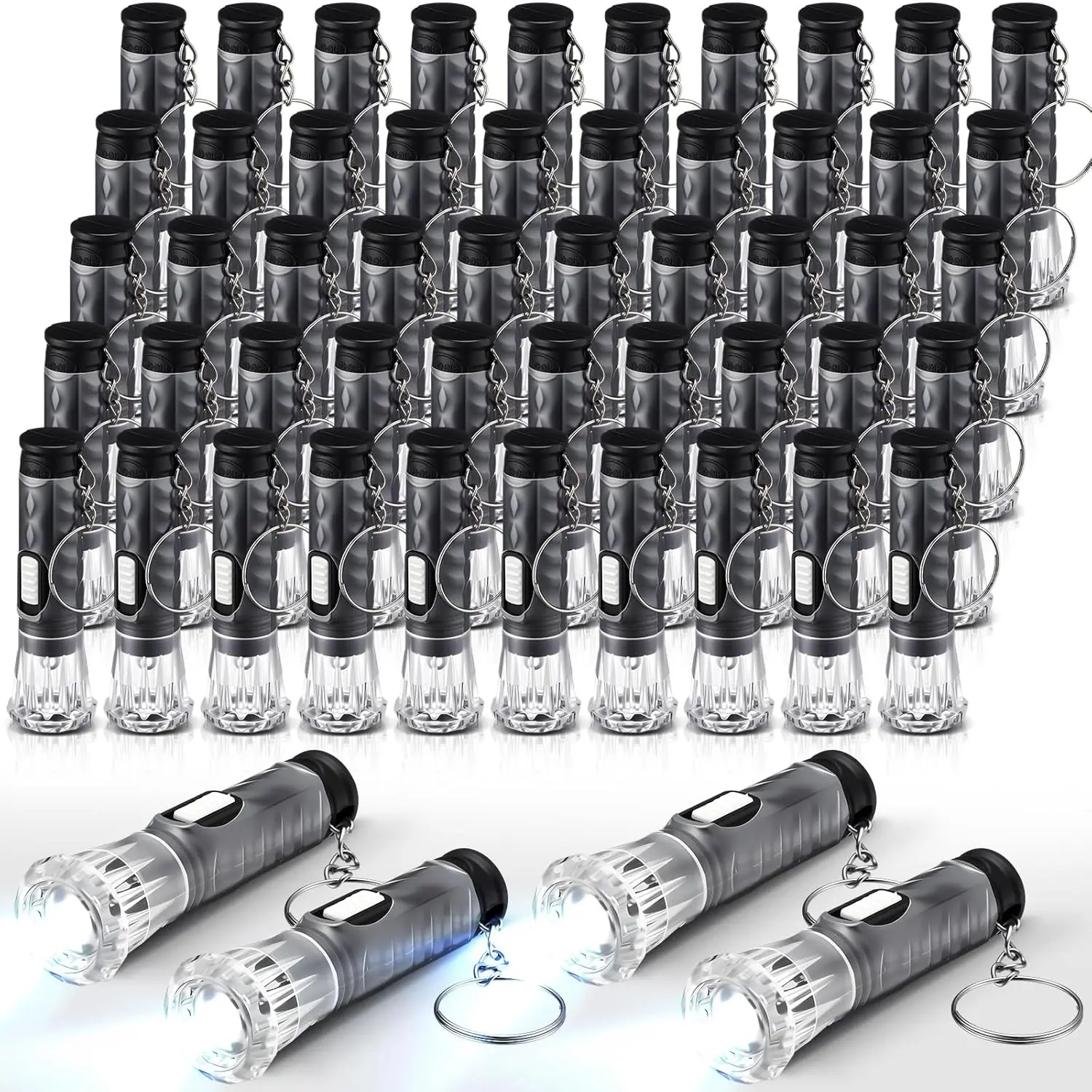 50 Pcs Mini Flashlight Keychains with Lanyard, Portable LED Keychain Lights for Emergency, Camping, Hiking, Night Reading - Blac