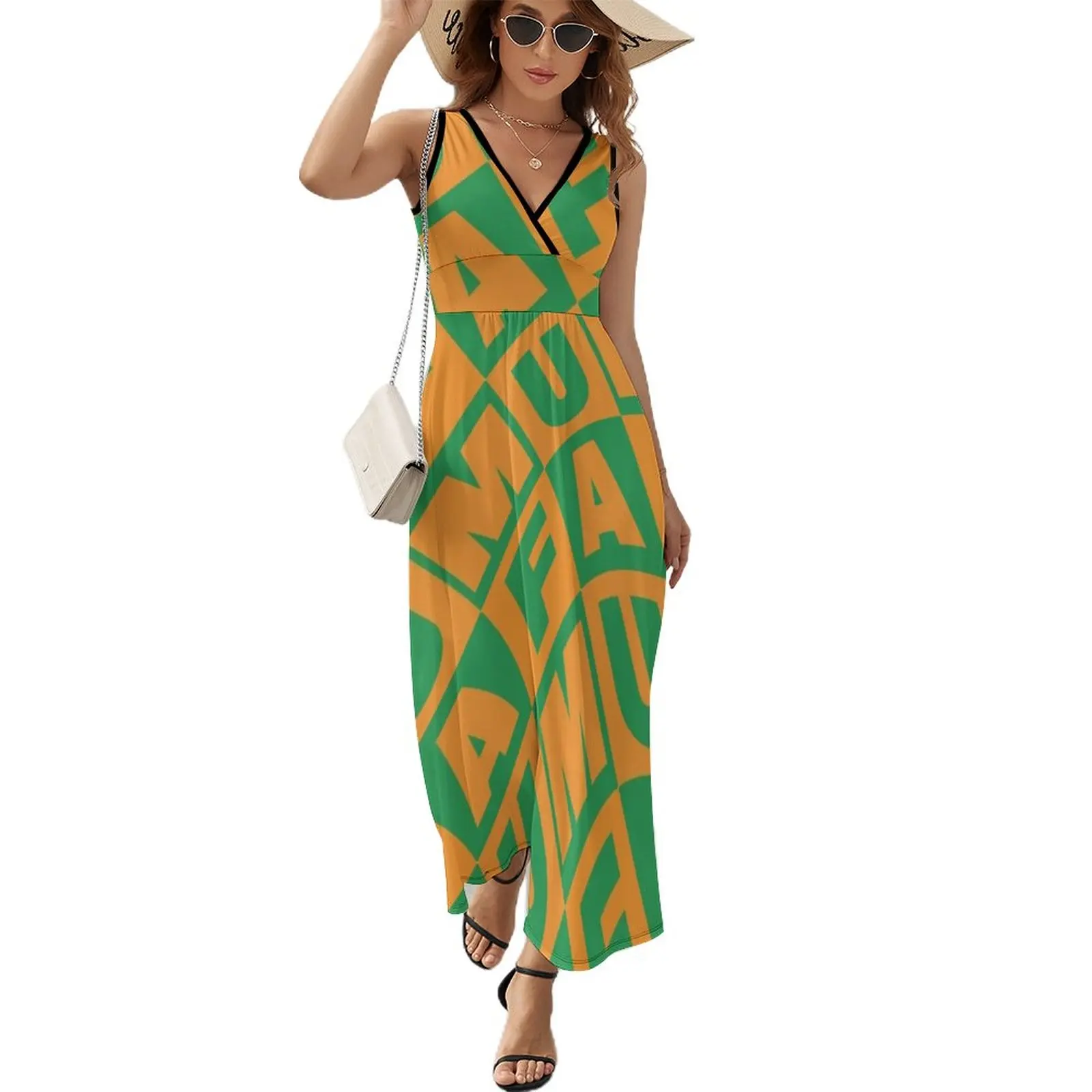 

FAMU Orange and Green repeating pattern Sleeveless Dress dress for woman prom clothes Long dress