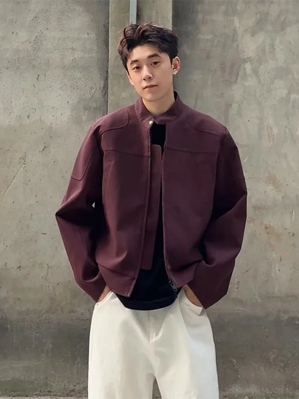 

American Retro Biker Leather Jaet Men's CleanFit ort Wide Sle Harlan Coat Autumn Top Polyester Fiber Zipper Closure Cas...