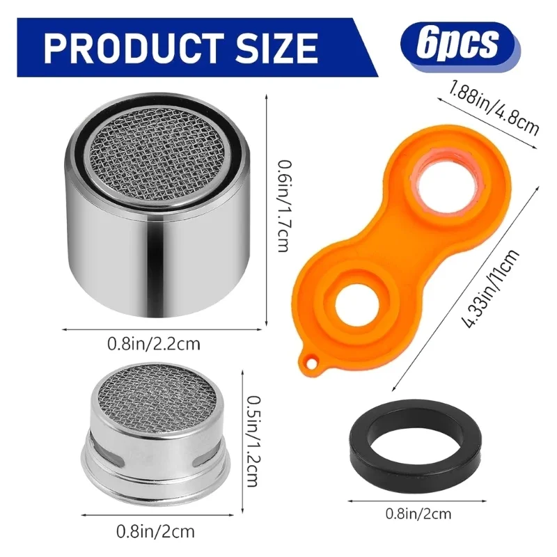 Bộ 6 Vòi Lọc Có Cờ Lê Nhà Bếp Vòi Nước Máy Sục Khí Tiết Kiệm Nước Vòi Lọc Phòng Tắm Bồn Rửa Máy Sục Khí Bền