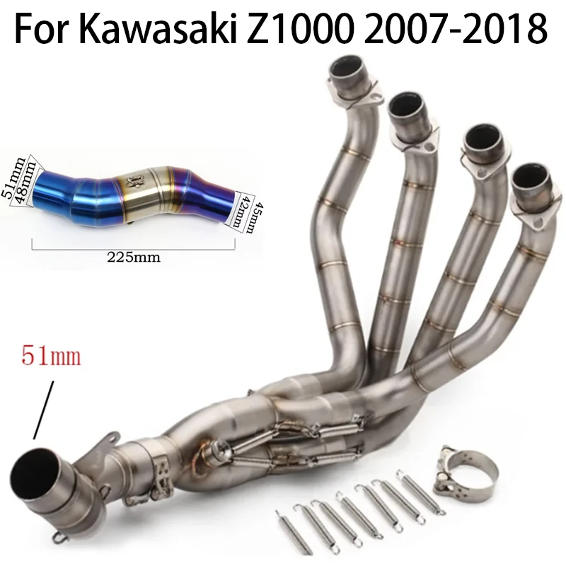 

Для Kawasaki Z1000 2007-2018 мотоциклетная выхлопная передняя труба, глушитель, соединительная труба среднего звена, нержавеющая сталь, без шнуровки, синий/серебристый