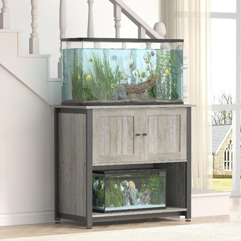 40-50 Gallon Fish Tank Stand with Cabinet, Metal Aquarium Stand for Accessories Storage, Reptile Tank Turtle Terrariums