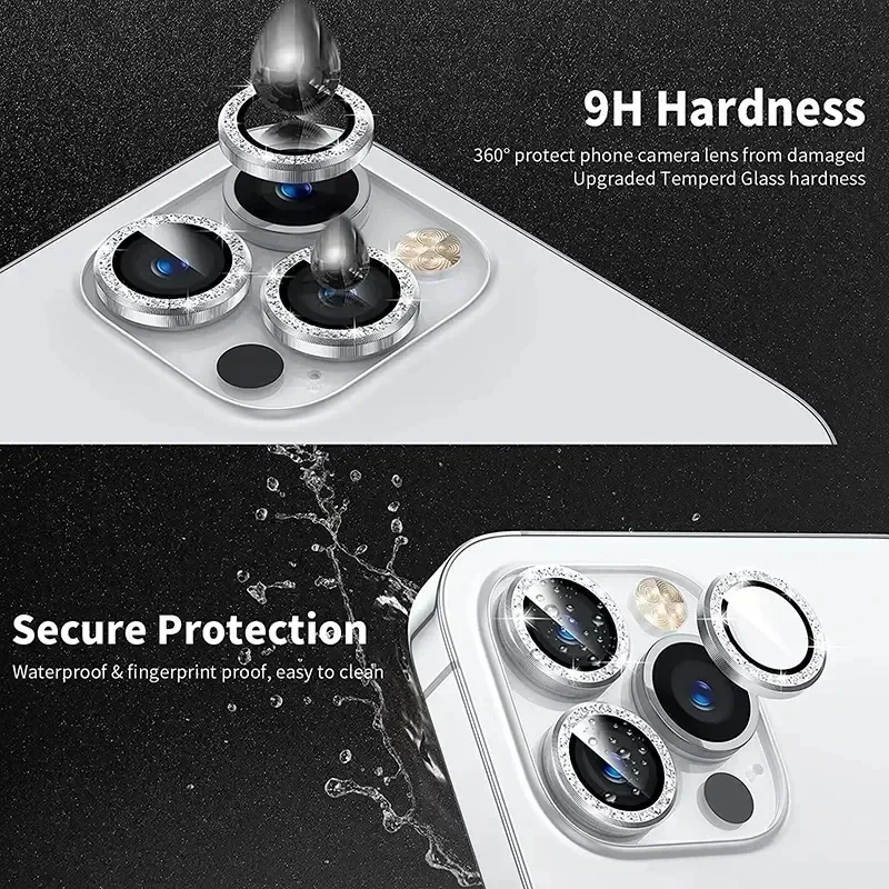 Diamond Glitter Camera Protection For iPhone 15 16 14 13 12 11 Pro Max 15 Plus Lens Tempered Glass iPhone 12 13 Mini Metal Ring