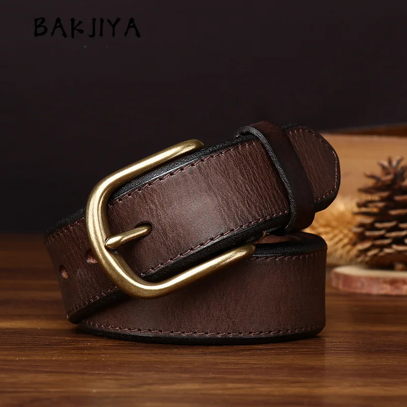 

3.8cm Cowhide Copper Pin Buckle Real Genuine Leather Belt for Men Fashion Versatile Waistband Retro Luxury Male Strap 2026