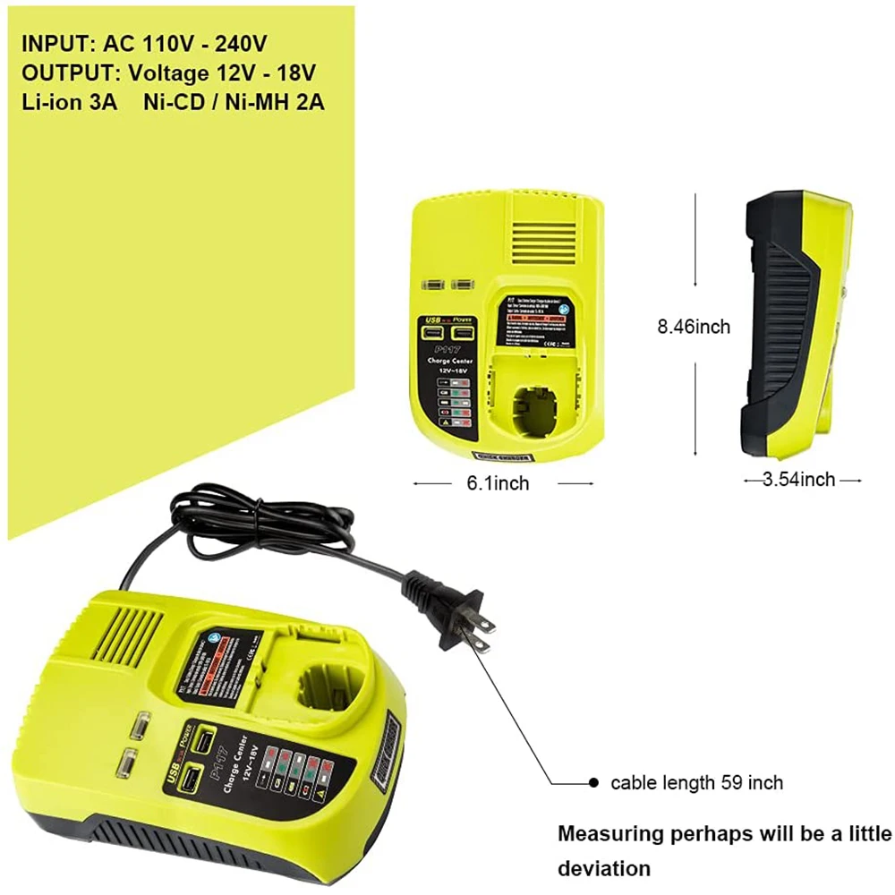 P117 Dual Chemistry Battery Charger Replacement for Ryobi 18V Battery P100 P101 P102 P103 P105 P107