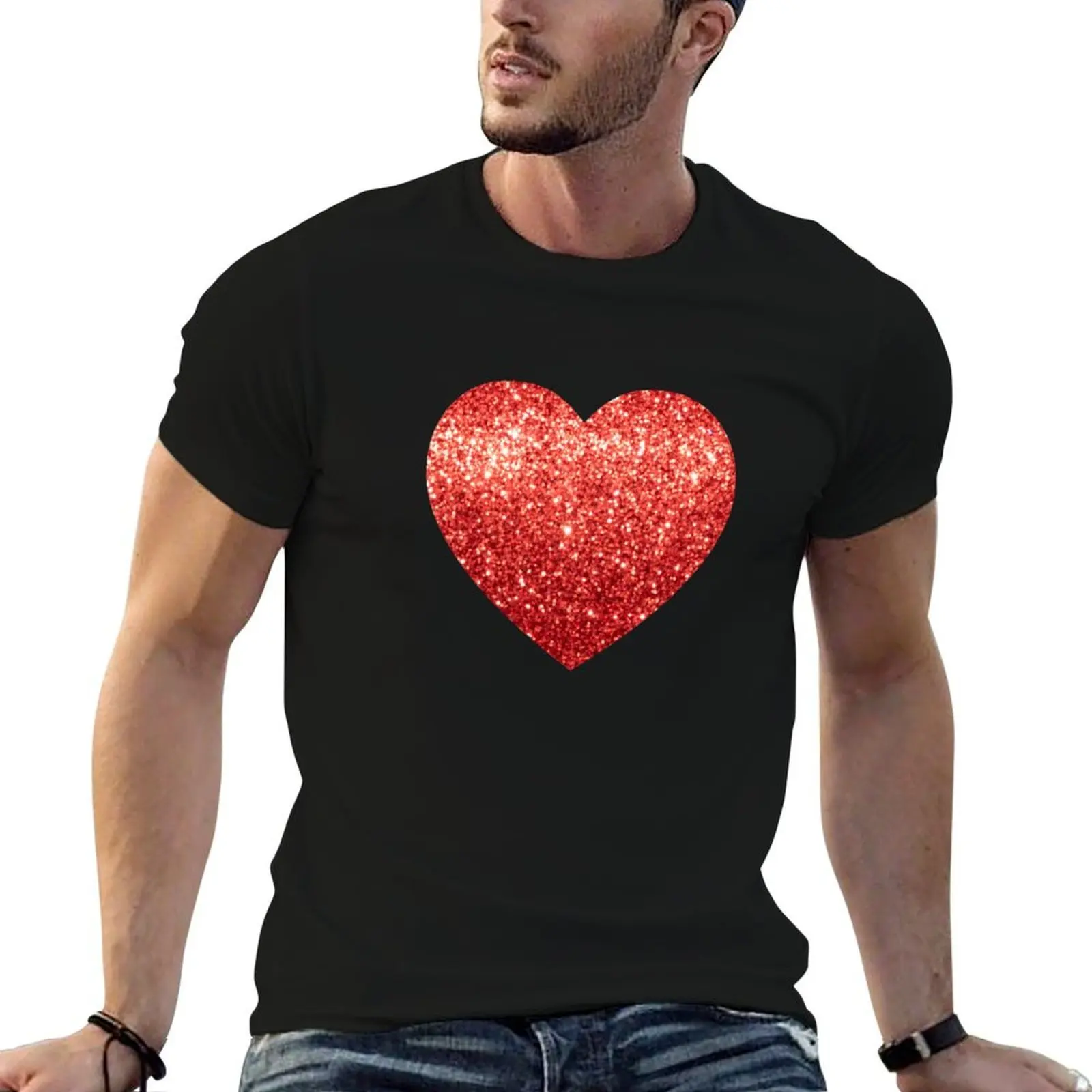 Beautiful Red Glitter Heart Glamour T-Shirt anime t shirts plus size clothes sweat shirts, men