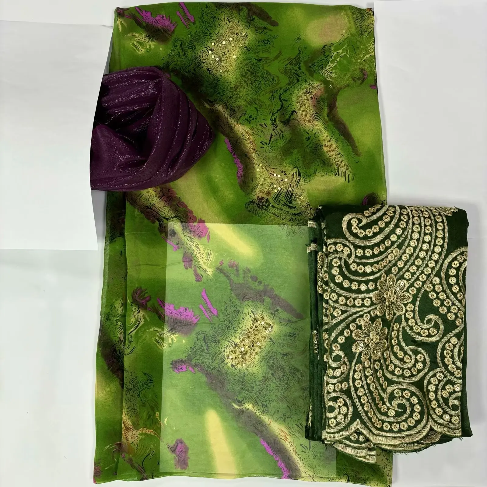 Luxury 3.65+2+2 Yard/Set Luxury Soft African Print Satin Silk Chiffon George Fabric With Swiss Voile Lace For Party Lady Dress