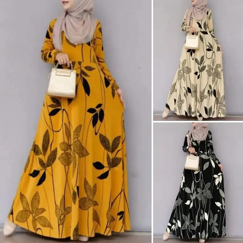 

2024, мусульманское платье Abaya Femme с цветочным принтом и длинными рукавами, богемное платье с маятником, Femme Musulman, праздничное солнцезащитное платье