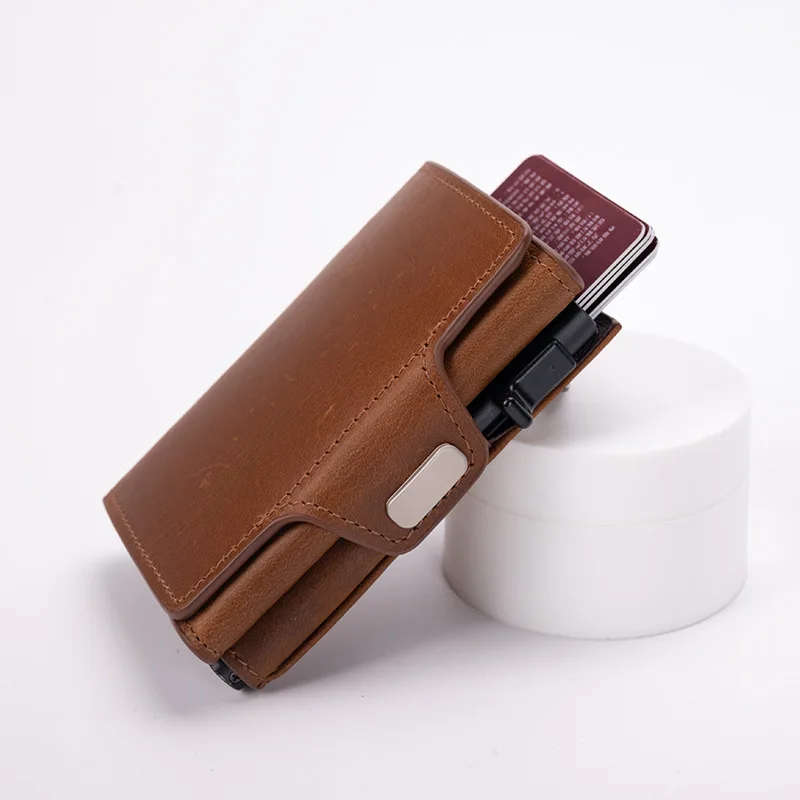 Pop-Up RFID Slim Kartenhalter Geldbörse für Herren Minimalistische Leder-Kreditkartenbörse mit Bargeldfach Münzfach EDC Reisebörse – Detail 5