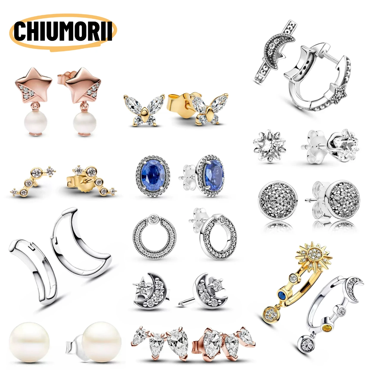 Star Earrings S925 Sterling Silver Luxury Butterfly Moon Sun Earrings Women's Jewelry Suitable Gifts For Girls