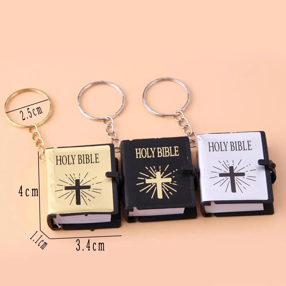 Mini Holy Bible Keychain Real Paper Can Read Religious Christian Cross Keyrings Holder Car Key Chains Fashion Gifts Jewelry image 6