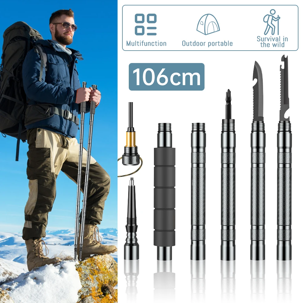 

Outdoor Fold Trekking Pole Camping Portable Pole Trail Running Walking Hiking Collapsible Telescopic Easy Put Into Bag