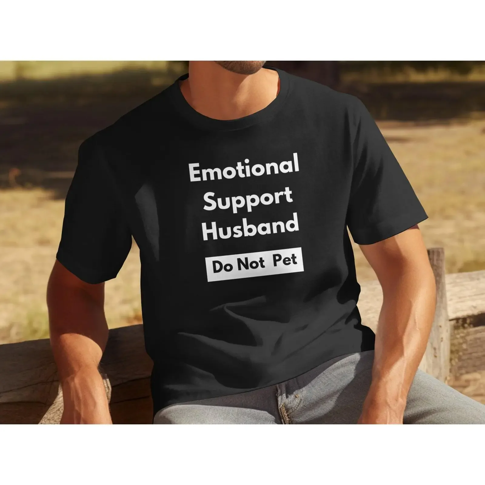 Emotional Support Husband Do Not Pet Funny T Shirt Anniversary Birthday for from Wife vintage Washed Comfortable Breathable