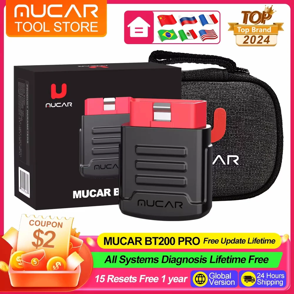 MUCAR BT200 PRO OBD2 Scanner Full System Car Error Code Reader 15 Resets Auto Diagnostic Scan Tools Bluetooth Mucar Scanner