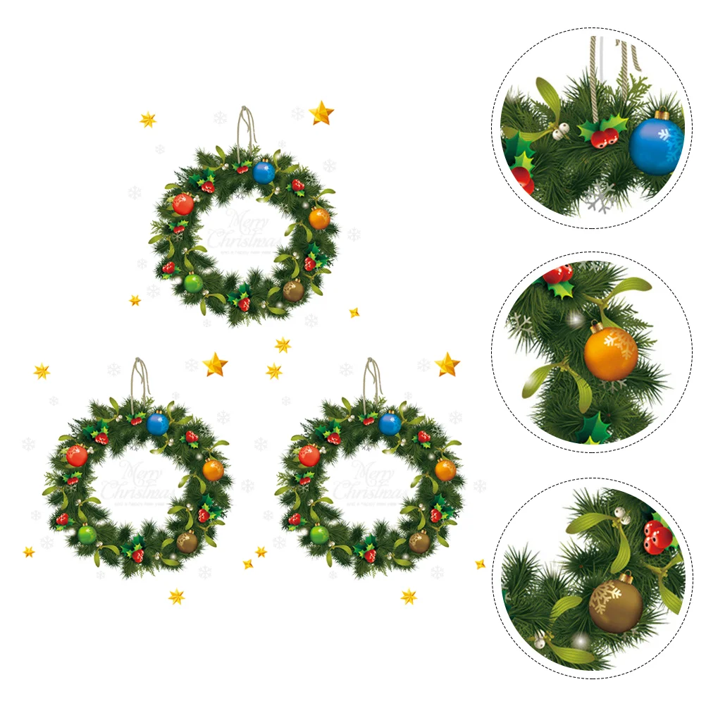 3 PCS Glass Christmas Rattan Door Sticker Wreath Window Pvc Xmas Removable Decals Stickers