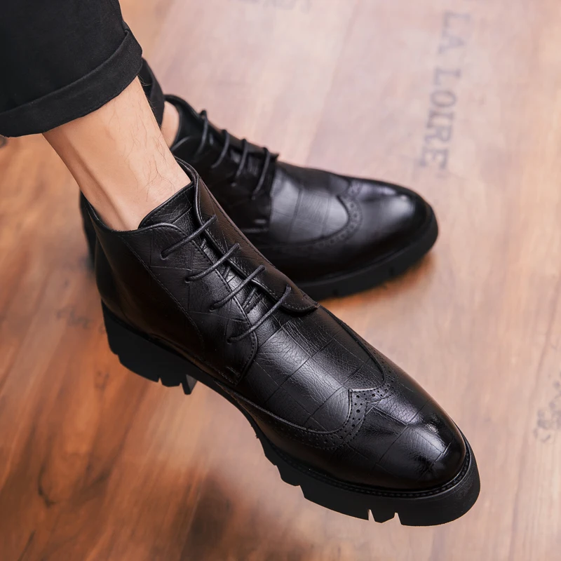 Men Round Toe Lace-up Fashion Business Ankle Boots