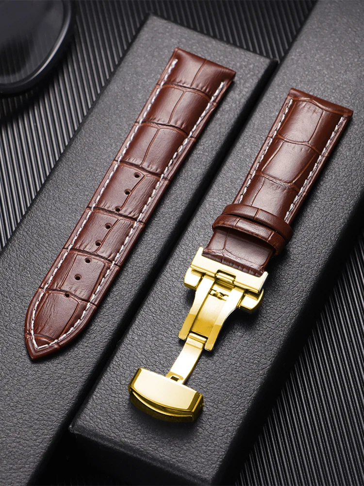 Echte Kalbsleder-Uhrenarmbänder 12/13/14/15/16/17/18/19/20/21/22/23/24mm Universelle Ersatzbänder mit Schmetterlingsverschluss