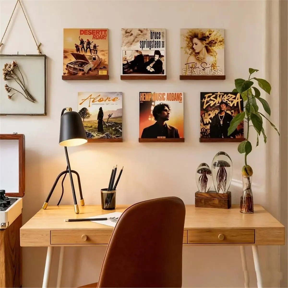 1set This High-Quality Wooden Record Wall Rack Set Allows You to Enjoy Your Vinyl Records ,Elevate Musical Style.