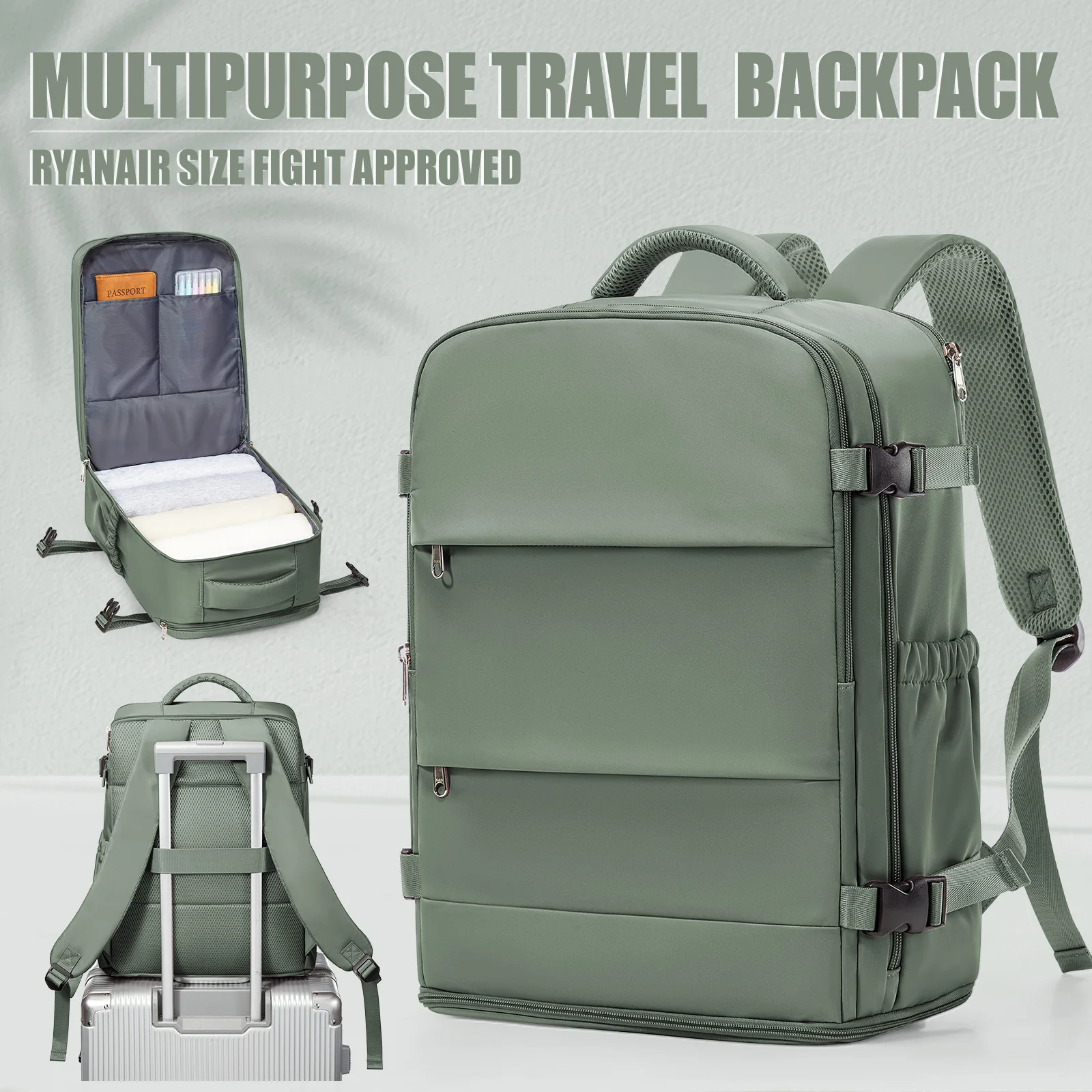 FLCC Reiserucksack für Damen und Herren, Ryanair Rucksack 40x30x20 Handgepäck Flugzeuggepäck EasyJet 45x36x20 Rucksack Business Laptoptasche 7