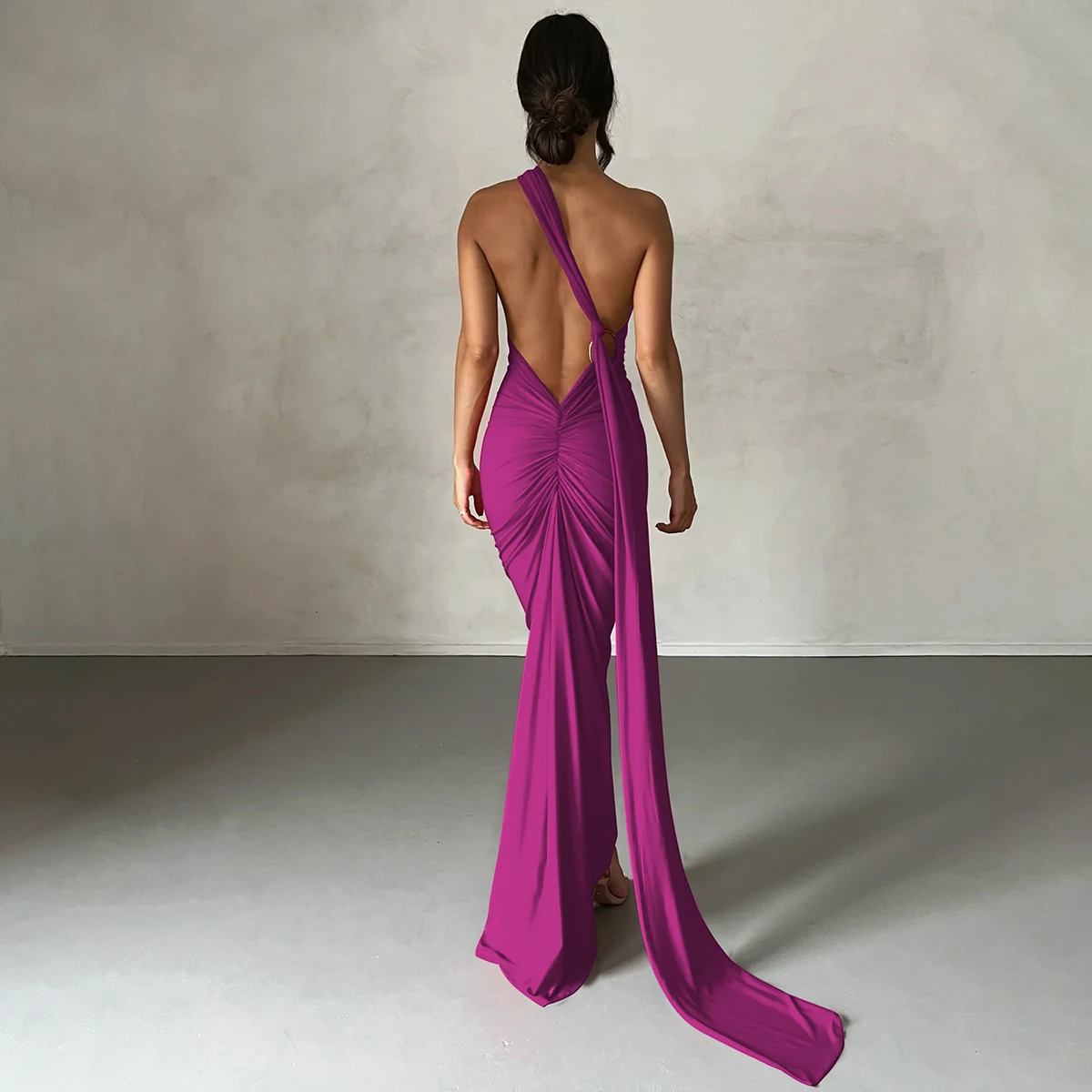 Hugcitar One Shoulder Backless Adjustable Scarf Loop Ruched Sexy Maxi Dress Women Elegant Y2K Streetwear Festival Outfit 279 S7ee9b92b37c04267b7c5961b7dcaa17ah