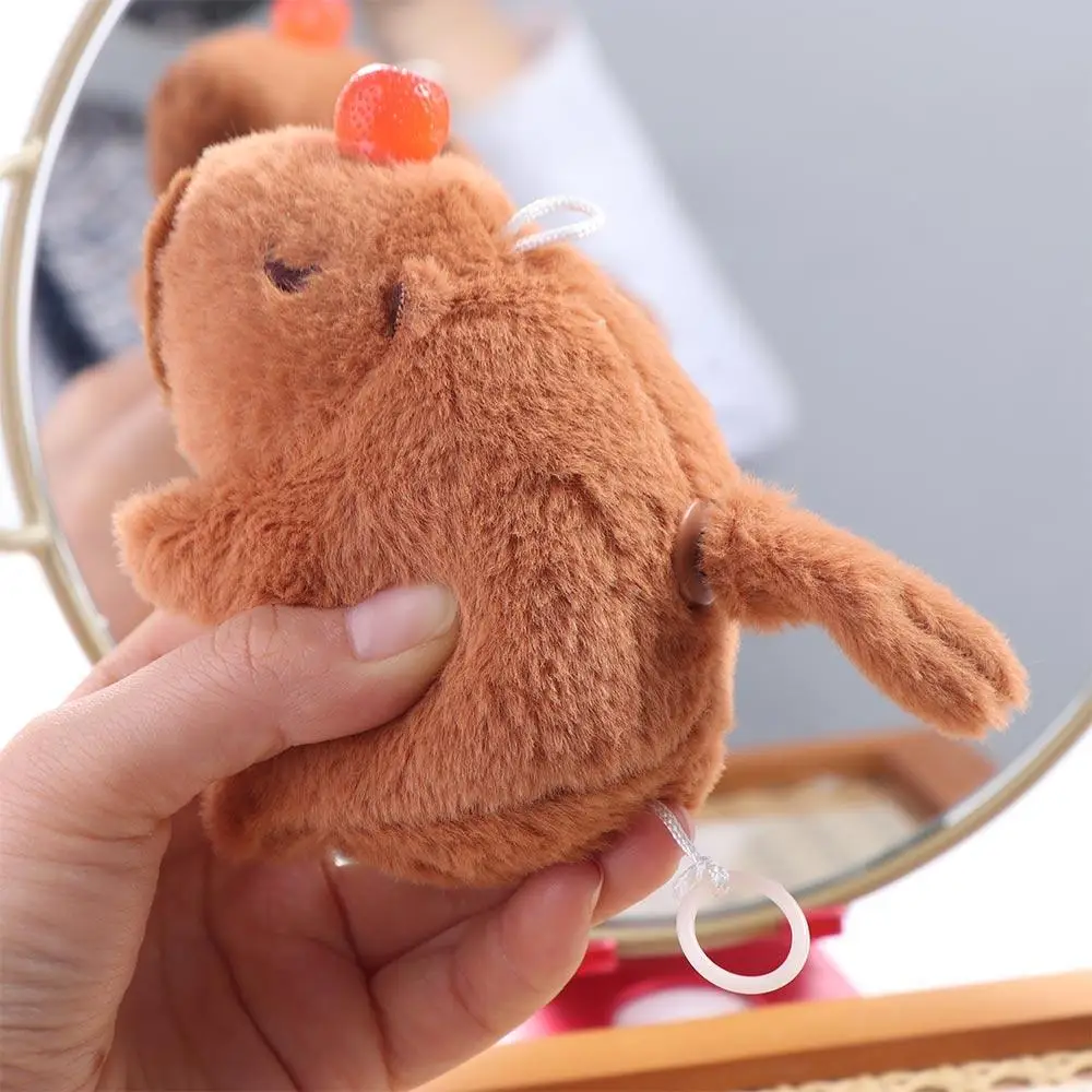 Cute Plush Capybara Tail Wagging Keychain Pendant Dolls Plush Toy Kids Gift Cartoon Animal Stuffed Doll Schoolbag Accessories
